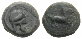 Sicily, Entella. Campanian mercenaries, c. 342-339 BC. Æ (16mm, 5.53g, 11h). Campanian helmet r. R/ Horse galloping r. Campana 12; CNS I, 14; SNG ANS ...
