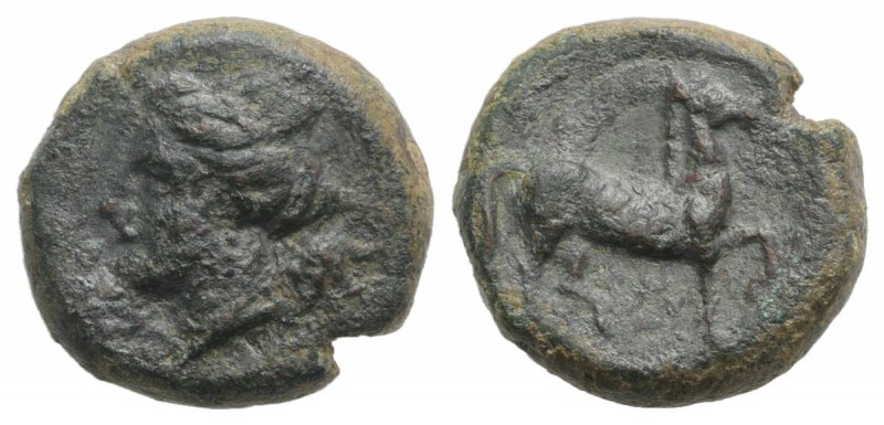 Sicily, Eryx, c. 4th century BC. Æ Onkia(?) (15mm, 4.78g, 6h). Head of female l....