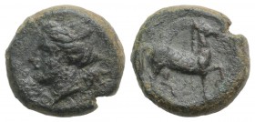 Sicily, Eryx, c. 4th century BC. Æ Onkia(?) (15mm, 4.78g, 6h). Head of female l. R/ Horse standing r., with raised foreleg. Campana 52; CNS I, 20; SNG...