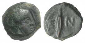Sicily, Henna, c. 339/8-335 BC. Æ Hexas (10mm, 1.76g, 2h). Head of Demeter r. R/ E-N, Barley-grain. Campana -; CNS III, -; SNG ANS -; HGC 2, -. Extrem...