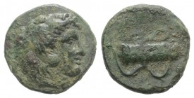 Sicily, Herakleia Minoa, c. 4th century BC. Æ (14mm, 3.00g, 9h). Head of Herakles r., wearing lion skin. R/ Bow and quiver. Campana 1; CNS III, 1; SNG...