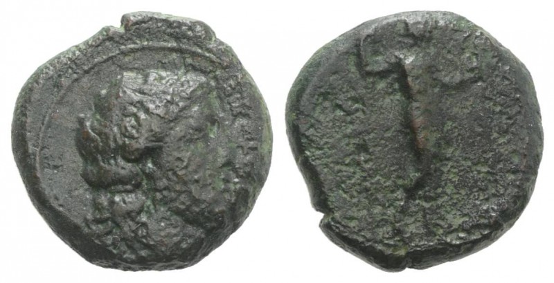 Sicily, Herbita, c. 339/8-330 BC. Æ Hemilitron(?) (15mm, 4.42g, 5h). Female head...