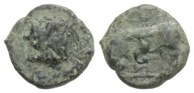 Sicily, Hipana, c. 317-300 BC. Æ (16mm, 3.76g). Forepart of bull charging l.; barley grain above. R/ Astragalos. Campana 2; CNS I, 1; SNG ANS -; HGC 2...