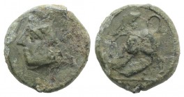 Sicily, Hipana, c. 317-300 BC. Æ (16mm, 4.65g). Forepart of bull charging l.; barley grain above. R/ Astragalos. Campana 2; CNS I, 1; SNG ANS -; HGC 2...