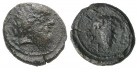 Sicily, Katane, 3nd-2st centuries BC. Æ (11mm, 1.38g, 9h). Head of Selinos r., wearing wreath of ivy. R/ Grape bunch. CNS III, 7; SNG ANS -; HGC 2, 61...