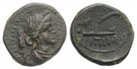 Sicily, Kentoripai, c. 2nd century BC. Æ Hexas (14mm, 3.22g, 12h). Draped bust of Persephone r., grain ear in hair; stalk of grain behind. R/ Plow wit...
