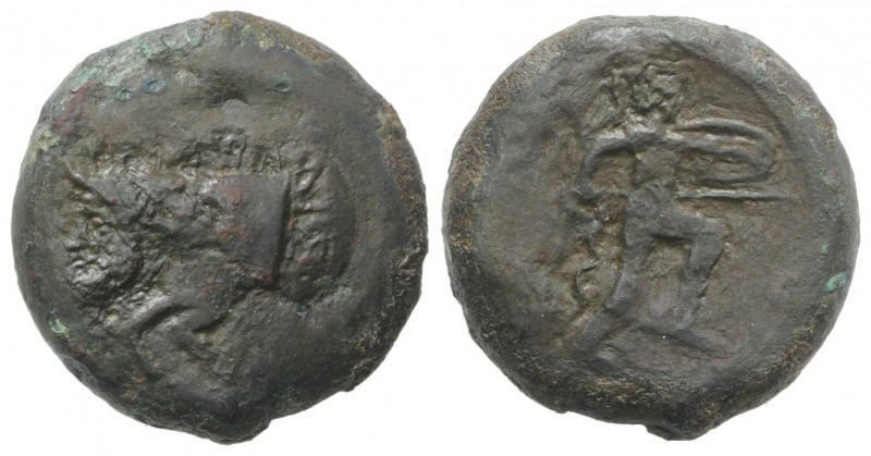 Sicily, Sileraioi, c. 340-330 BC. Æ Litra (30mm, 31.42g, 12h). Forepart of man-h...