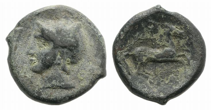 Sicily, Soloi, late 4th century BC. Æ (19mm, 6.34g, 3h). Male head l., wearing A...