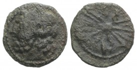 Sicily, Uncertain Roman mint, c. 190 BC. Æ Tetras (18mm, 3.29g, 9h). Laureate head of Zeus l. R/ Winged thunderbolt. CNS I, 182A (Panormus); SNG ANS -...