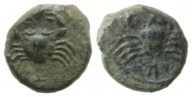 Islands of Sicily, Uncertain, 2nd century BC. Æ (14mm, 3.79g, 12h). Crab. R/ Crab. CNS III, 5 (Lopadusa). Green patina, slightly off-centre, Good VF