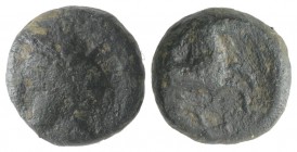 Sicily, Carthaginian Domain, c. 375-350 BC. Æ (13mm, 3.70g, 3h). Wreathed head of Tanit l. R/ Horse prancing r. CNS III, 4; HGC 2, 1677. Green patina,...