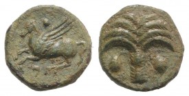 Sicily, Carthaginian Domain, c. 330-320 BC. Æ (14mm, 2.42g, 5h). Palm tree. R/ Pegasos flying l. CNS III, 18; SNG Copenhagen 107; HGC 2, 1672. Green o...