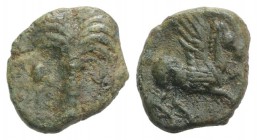 Sicily, Carthaginian Domain, c. 330-320 BC. Æ (12mm, 1.39g, 3h). Palm tree. R/ Pegasos flying r. CNS III, 19; HGC 2, 1673. Green patina, near