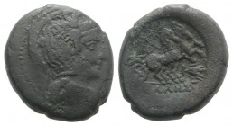 Macedon, Pella, c. 187-168/7 BC. Æ (23.5mm, 10.83g, 12h). Helmeted and draped bust of Athena r. R/ Nike driving biga r.; grain ear below. SNG ANS 571....