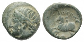 Kings of Macedon, Philip II (359-336 BC). Æ (16mm, 5.49g, 3h). Uncertain Macedonian mint. Diademed head of Apollo l. R/ Youth on horseback l.; uncerta...