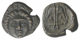 Thrace, Apollonia Pontika, late 5th-4th centuries BC. AR Diobol (10mm, 1.15g, 6h). Laureate head of Apollo facing. R/ Upright anchor; A to l., crayfis...