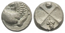 Thrace, Chersonesos, c. 386-338 BC. AR Hemidrachm (11mm, 2.51g, 6h). Forepart of lion r., head l. R/ Quadripartite incuse square with alternating rais...