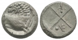 Thrace, Chersonesos, c. 386-338 BC. AR Hemidrachm (12mm, 2.41g). Forepart of lion r., head reverted. R/ Quadripartite incuse square with alternating r...