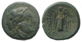 Thrace, Lysimacheia, c. 309-220 BC. Æ (18mm, 4.98g, 12h). Head of Herakles r., wearing lion skin. R/ Nike standing l., holding wreath and palm; uncert...