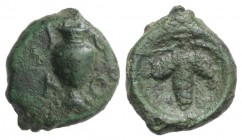 Korkyra, c. 400-338 BC. Æ (13mm, 2.21g, 6h). Amphora. R/ Grapes. SNG Copenhagen 165; HGC 6, 89. Green patina, about VF