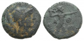 Athens, c. 190-183 BC. Æ (17mm, 6.31g, 12h). Helmeted head of Athena r. R/ Zeus standing r., steadying thunderbolt; grain ear to l.; to r., eagle(?). ...