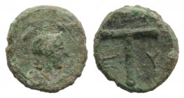 Arkadia, Tegea or Stymphalos(?), c. late 5th-4th century BC. Æ (9mm, 1.06g, 7h). Helmeted head r. R/ Large T between Σ-Y. Unpublished in the standard ...