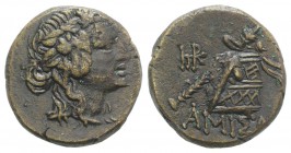 Pontos, Amisos, time of Mithradates VI, c. 85-65 BC. Æ (21mm, 7.85g, 12h). Head of Mithradates VI as Dionysos, wearing ivy wreath. R/ Thyrsos leaning ...