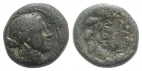 Lydia, Sardeis, 2nd-1st century BC. Æ (13mm, 3.83g, 3h). Laureate head of Apollo r. R/ Ethnic around club within wreath. SNG Copenhagen 470-482, SNG v...