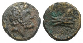 Phoenicia, Arados, c. 137-51 BC. Æ (14mm, 2.88g, 12h), year 114 ? (146/5 BC). Laureate head of Zeus r. R/ Prow l. BMC 127-8; HGC 10, 88. Brown patina,...