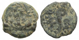 Pontius Pilate (Procurator, 26-36 CE). Judaea. Æ Prutah (16mm, 1.80g, 12h). Jerusalem, year 17 of Tiberius (30/1). Lituus. R/ Date within wreath. Mesh...