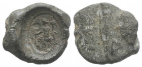 Roman PB Seal, c. 1st century BC - 1st century AD (16mm, 2.82g). Concordia(?) seated l., holding cornucopia. R/ Blank. VF