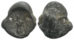 Roman PB Seal, c. 1st century BC - 1st century AD (16mm, 3.78g). Jupiter (?) standing l., holding thunderbolt. VF