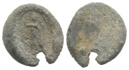 Roman PB Seal, c. 1st century BC - 1st century AD (15mm, 2.07g). Minerva standing facing, holding spear and leaning on shield. Near VF