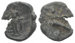 Roman PB Seal, c. 1st century BC - 1st century AD (15mm, 1.68g). Figure standing l., holding drapery and sacrificing over altar(?). Near VF