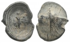 Roman PB Seal, c. 1st century BC - 1st century AD (15mm, 1.65g). Figure standing r., sacrificing over altar(?). Near VF