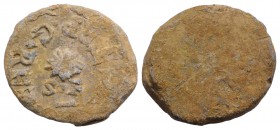 Roman PB Tessera, c. 1st century BC - 1st century AD (27mm, 18.86g). […]VS • TR P • G • RE […] legend around star; S • F below. R/ Blank. Near VF...