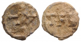 Roman PB Tessera, c. 1st century BC - 1st century AD (18mm, 3.22g, 12h). Concordia seated l., holding patera and cornucopia. R/ TFD. Rostowzew 1756. N...
