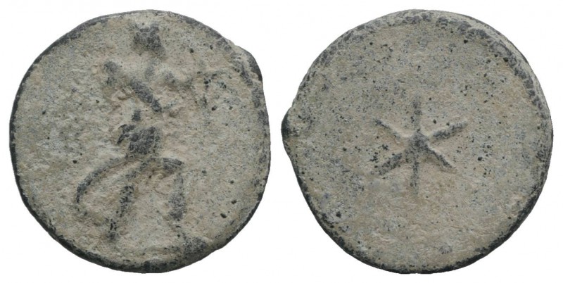 Roman PB Tessera, c. 1st century BC - 1st century AD (16mm, 2.38g). Diana advanc...