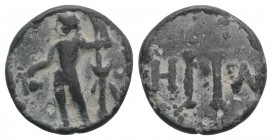 Roman PB Tessera, c. 1st century BC - 1st century AD (19mm, 5.24g, 12h). Dionysus standing l., holding kantharus and thyrsus. R/ Two columns; N-H flan...