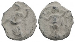 Roman PB Tessera, c. 1st century BC - 1st century AD (13mm, 1.81g, 12h). Fortuna standing l., holding rudder and cornucopiae. R/ Victory standing l., ...