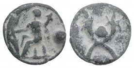 Roman PB Tessera, c. 1st century BC - 1st century AD (14.5mm, 2.53g, 12h). Fortuna seated l., holding rudder and cornucopiae. R/ Globe and double corn...