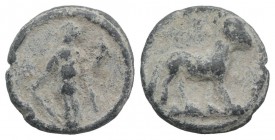 Roman PB Tessera, c. 1st century BC - 1st century AD (18mm, 4.90g, 12h). Fortuna standing l., holding rudder and cornucopiae. R/ Ram standing r. Rosto...
