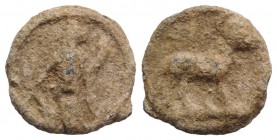 Roman PB Tessera, c. 1st century BC - 1st century AD (17mm, 4.87g, 12h). Fortuna standing l., holding rudder and cornucopiae. R/ Ram standing r. Rosto...