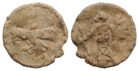 Roman PB Tessera, c. 1st century BC - 1st century AD (16.5mm, 2.66g, 12h). Fortuna standing l., holding rudder and cornucopiae. R/ Two clasped hands. ...
