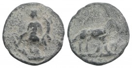 Roman PB Tessera, c. 1st century BC - 1st century AD (19.5mm, 4.59g, 12h). Fortuna standing l., holding rudder and cornucopiae. R/ Horse(?) standing r...