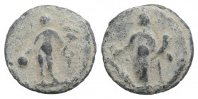 Roman PB Tessera, c. 1st century BC - 1st century AD (16mm, 3.78g, 12h). Fortuna standing l., holding rudder and cornucopiae. R/ Mercury standing l., ...