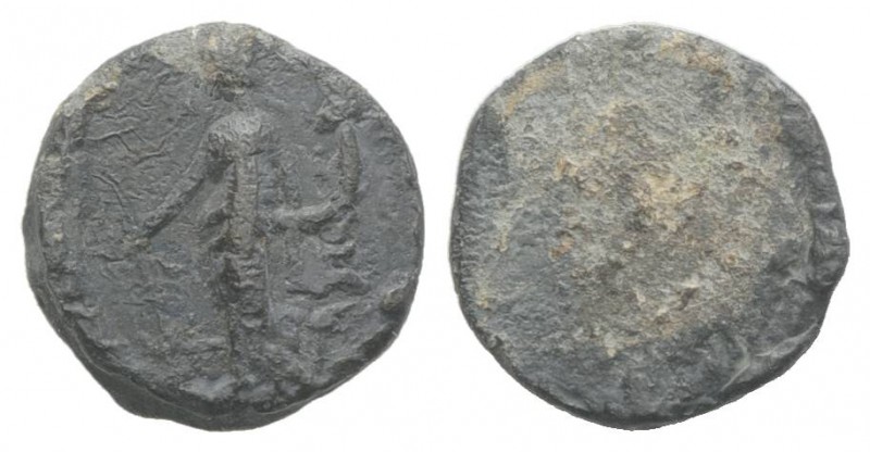 Roman PB Tessera, c. 1st century BC - 1st century AD (10mm, 0.81g). Fortuna stan...