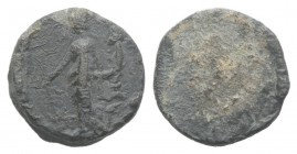 Roman PB Tessera, c. 1st century BC - 1st century AD (10mm, 0.81g). Fortuna standing l., holding cornucopia and rudder. R/ Blank.