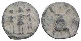 Roman PB Tessera, c. 1st century BC - 1st century AD (17mm, 2.77g, 12h). The Three Graces. R/ Modius containing three corn-ears. Rostowzew 358. VF