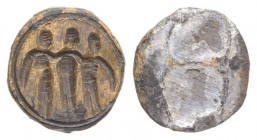 Roman PB Tessera, c. 1st century BC - 1st century AD (10mm, 0.65g). The Three Graces. R/ Blank. Cf. Rostowzew 2459 (square tessera). Good VF